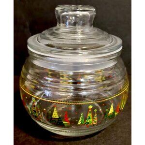 Vintage Kig Clear Glass Christmas Jar With Lid & Festive Tree Design